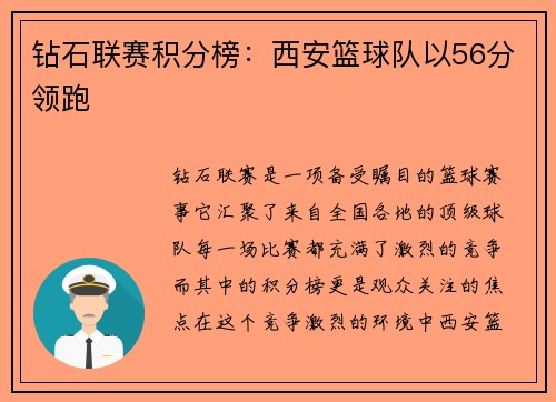 钻石联赛积分榜：西安篮球队以56分领跑